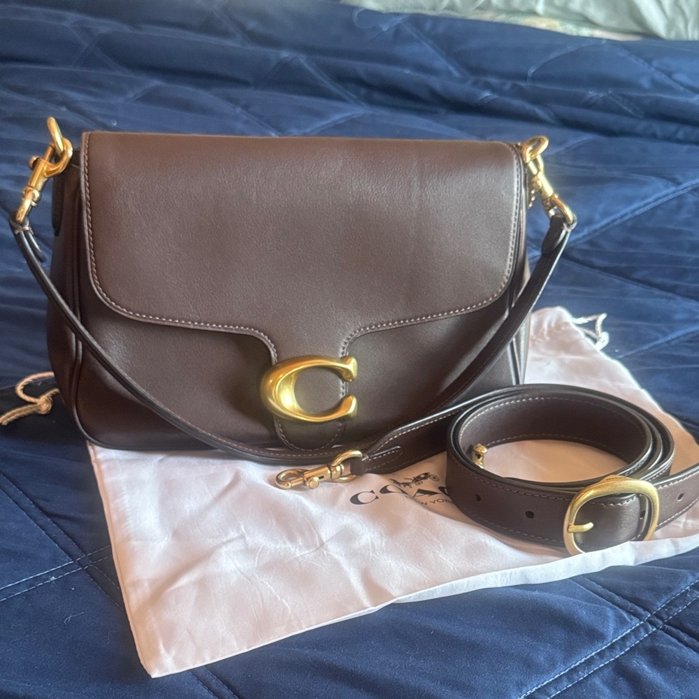 Coach Dark Brown Leather Crossbody Bag with Gold Accents